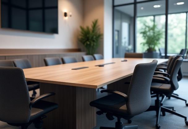 Boardroom setup with integrated technology