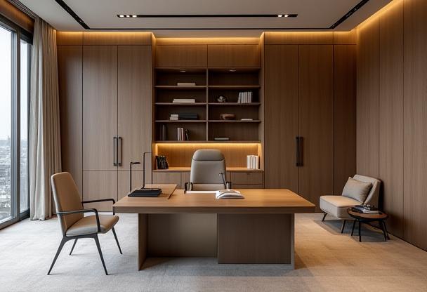 Executive office with custom storage solutions