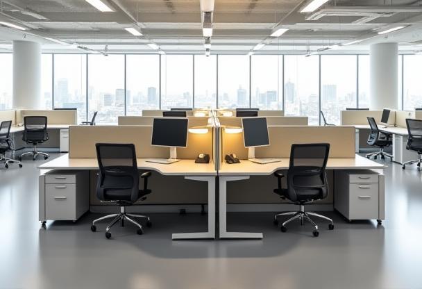Open office plan with modular workstations
