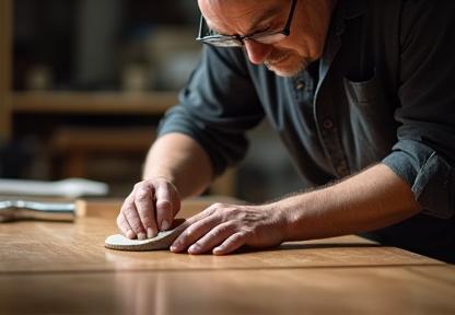 Artisan working on a piece of furniture in the factory