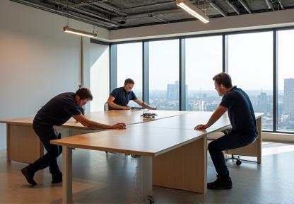 Furniture being installed in a modern office space