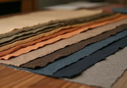 Selection of wood veneers and upholstery fabrics